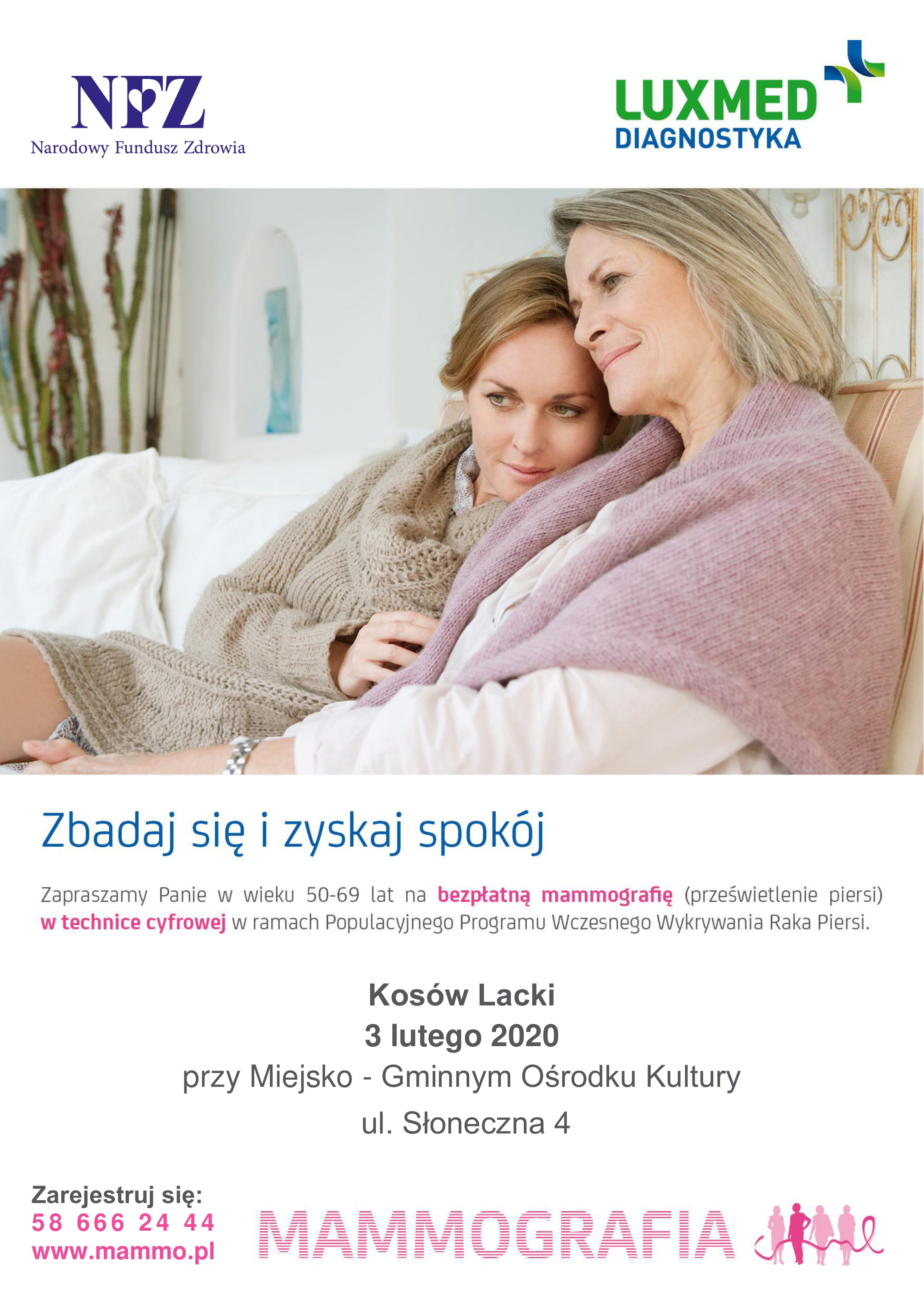 Plakat - Mammografia przy MGOK 3 luty 2020