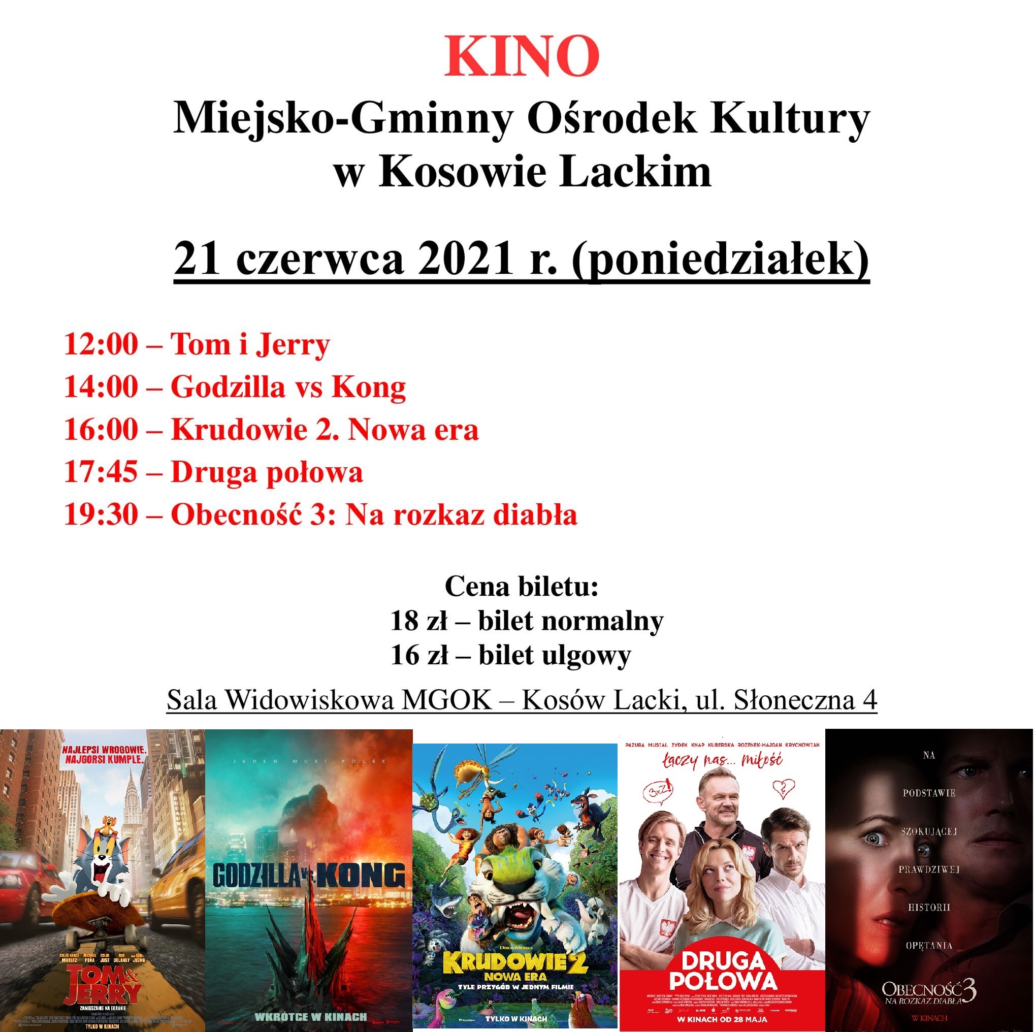 Plakat - Kino w MGOK - czerwiec
