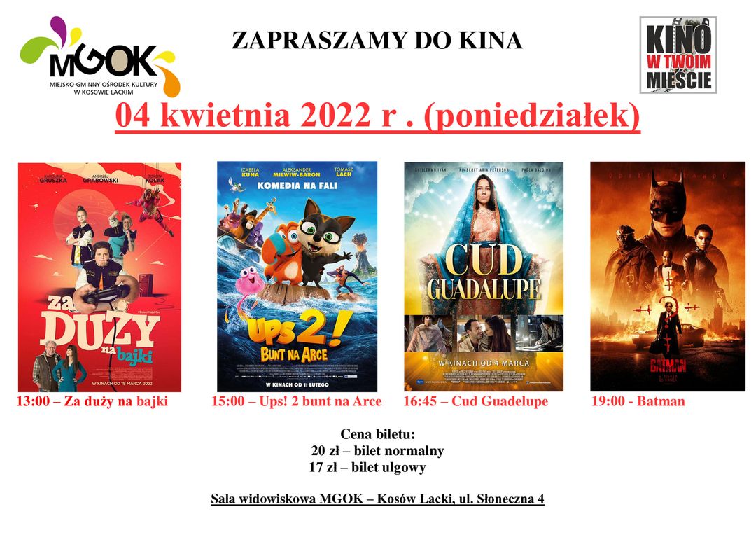 Kino w MGOK 2022 - kwiecień - plakat