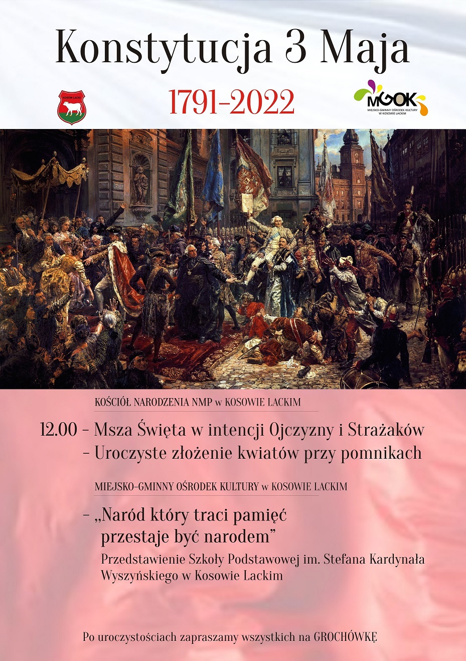 Obchody uchwalenia Konstytucji 3 Maja 2022 w Kosowie Lackim - plakat