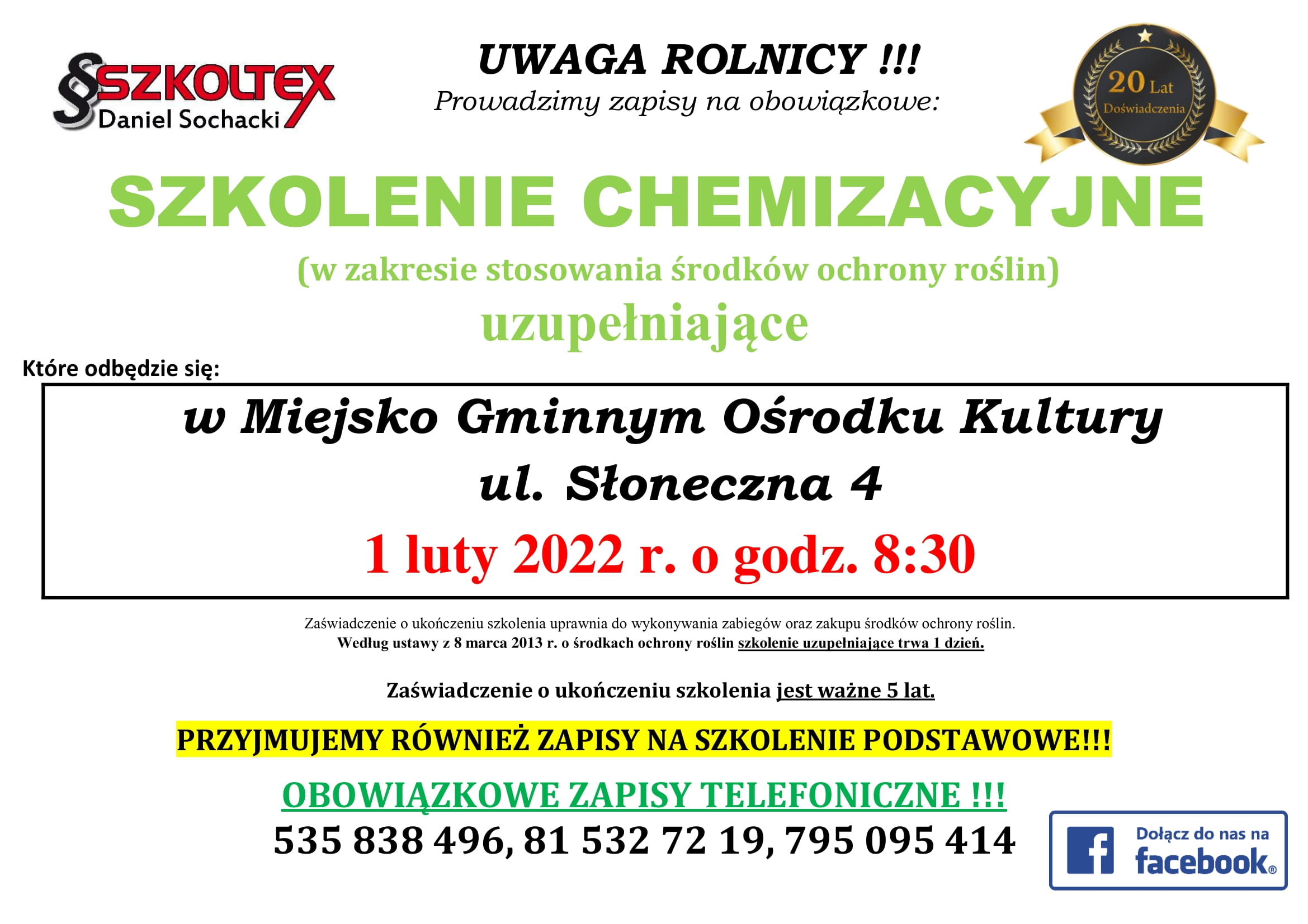 Szkolenie chemizacyjne szkoltex 2022 - luty - plakat