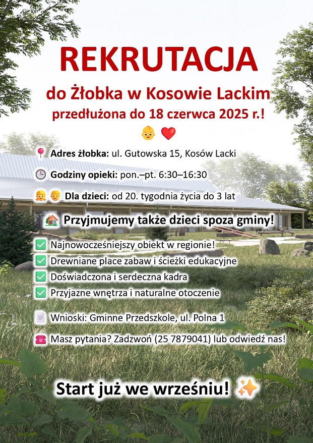 Predluzona rekrutacja do zlobka kosow lacki 2025