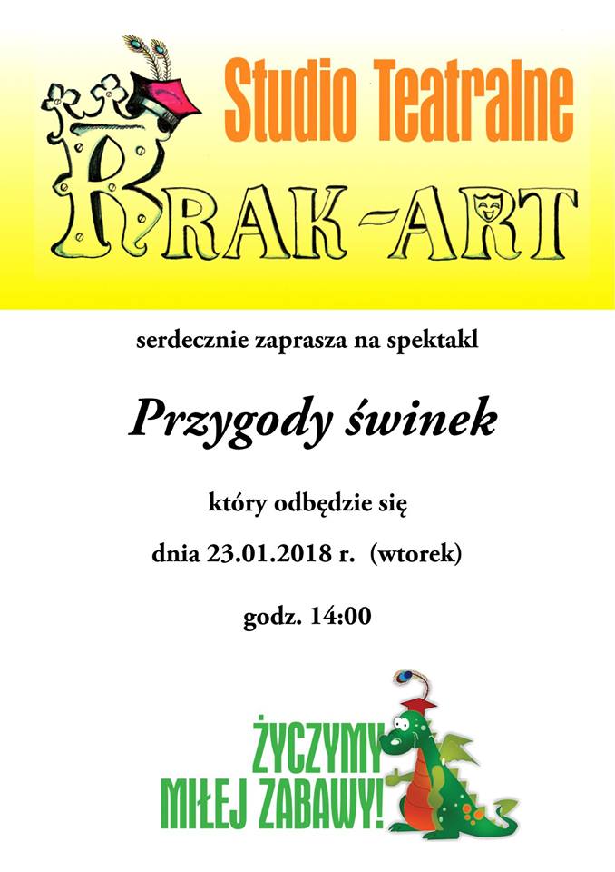 Plakat - Studio teatralne KRAK-ART "Przygody świnek"