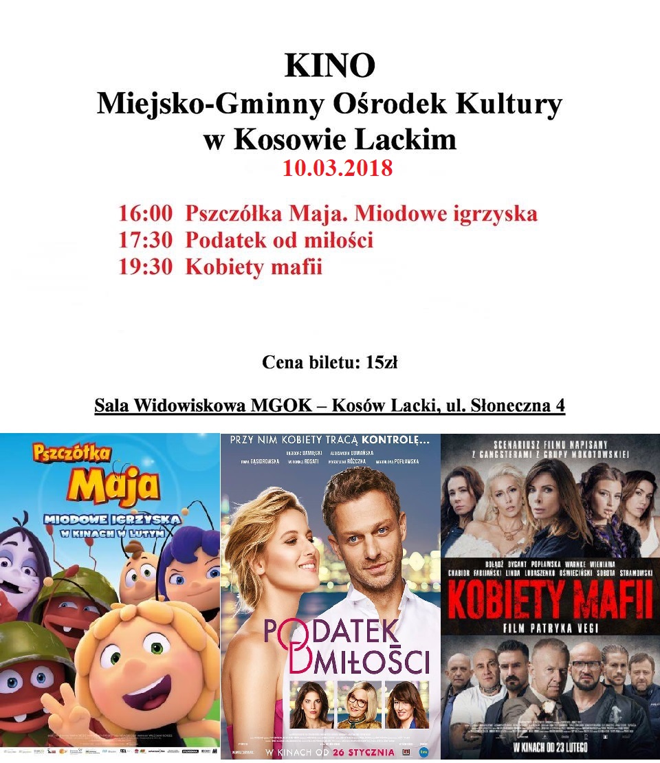 Plakat - Kino w MGOK  marzec  2018