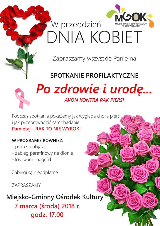 Plakat - Spotkanie Profilaktyczne "Po zdrowie i urodę...  AVON kontra rak piersi"