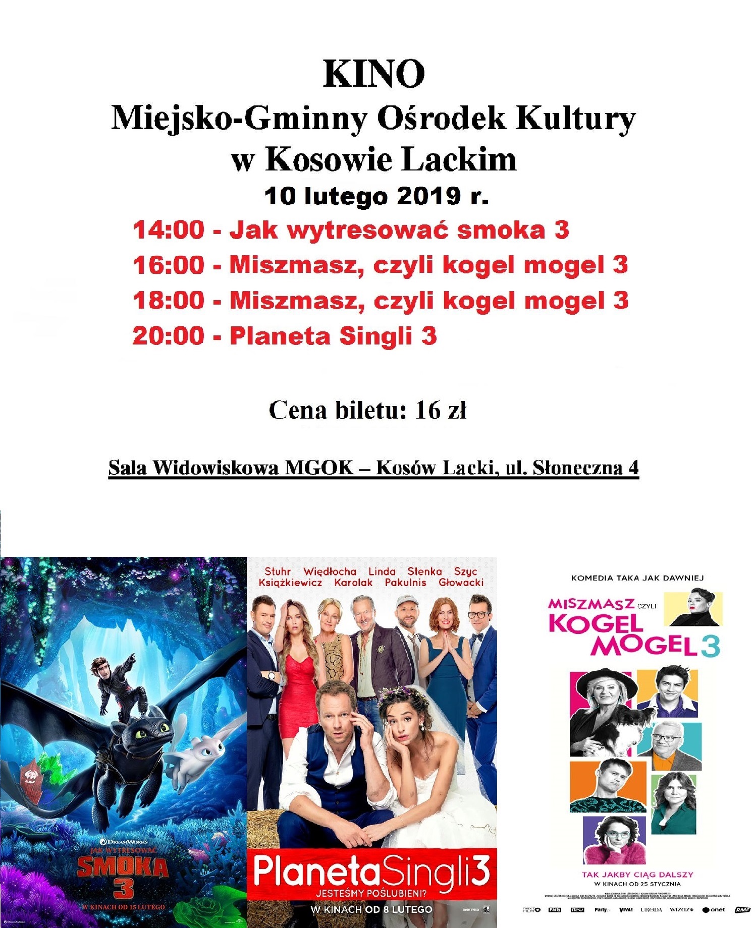 Plakat - Kino w MGOK  luty  2019