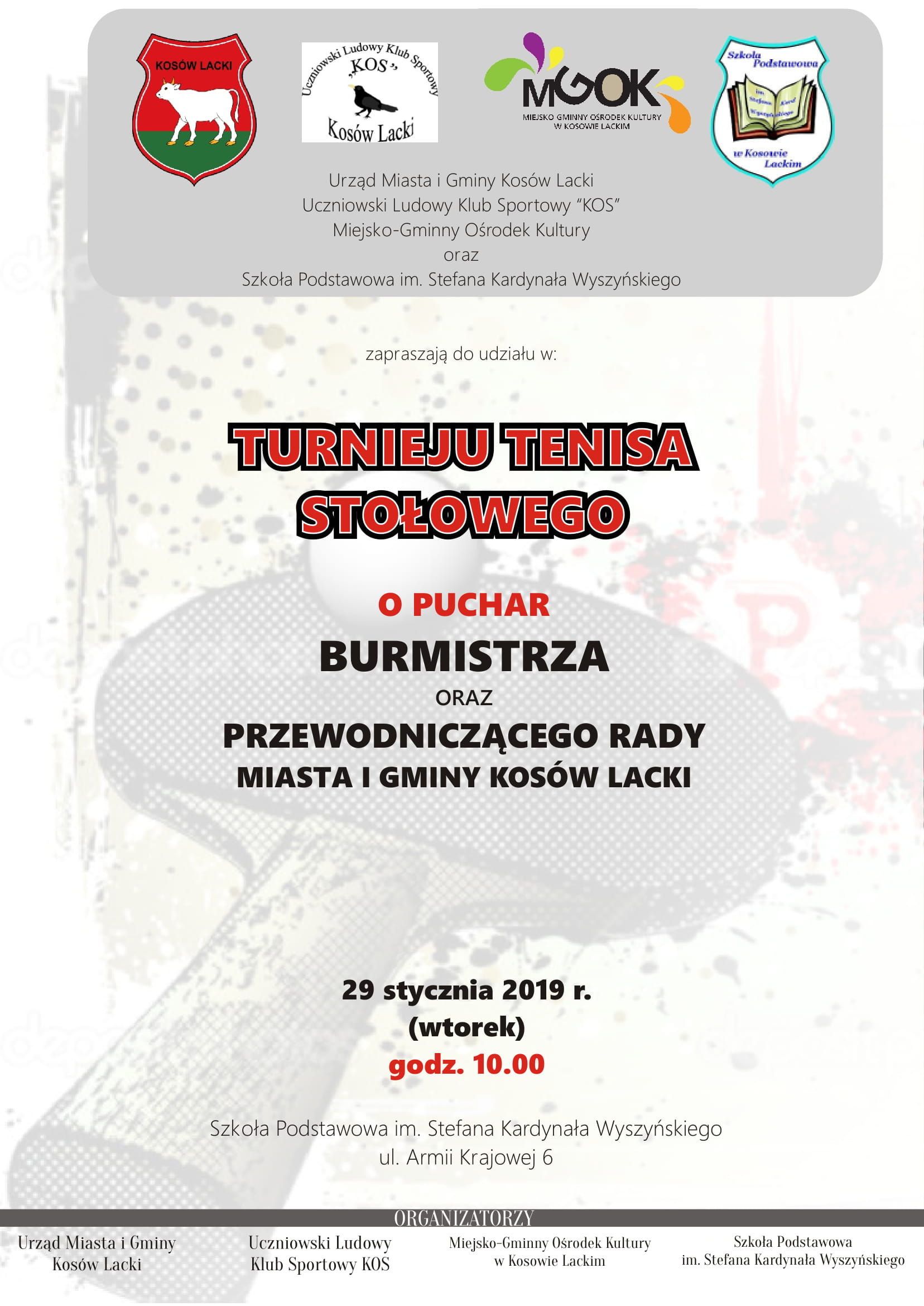 Plakat - Turniej Tenisa Stołowego 2019 w Kosowie Lackim