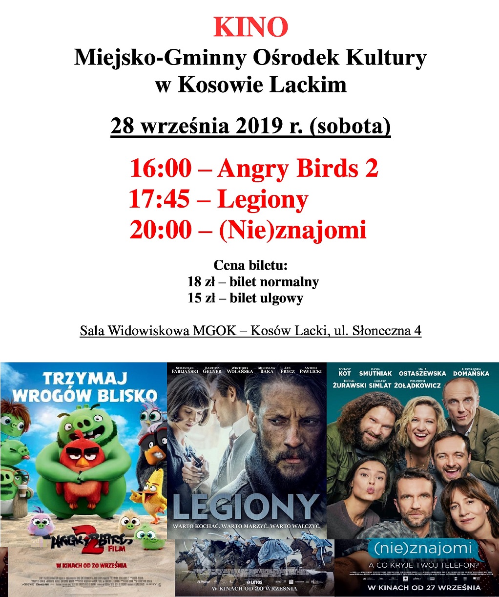 Plakat - Kino w MGOK wrzesień  2019